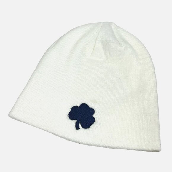Notre Dame Embroidered Shamrock Logo Beanie Hat White/Navy NWOT - Picture 2 of 3